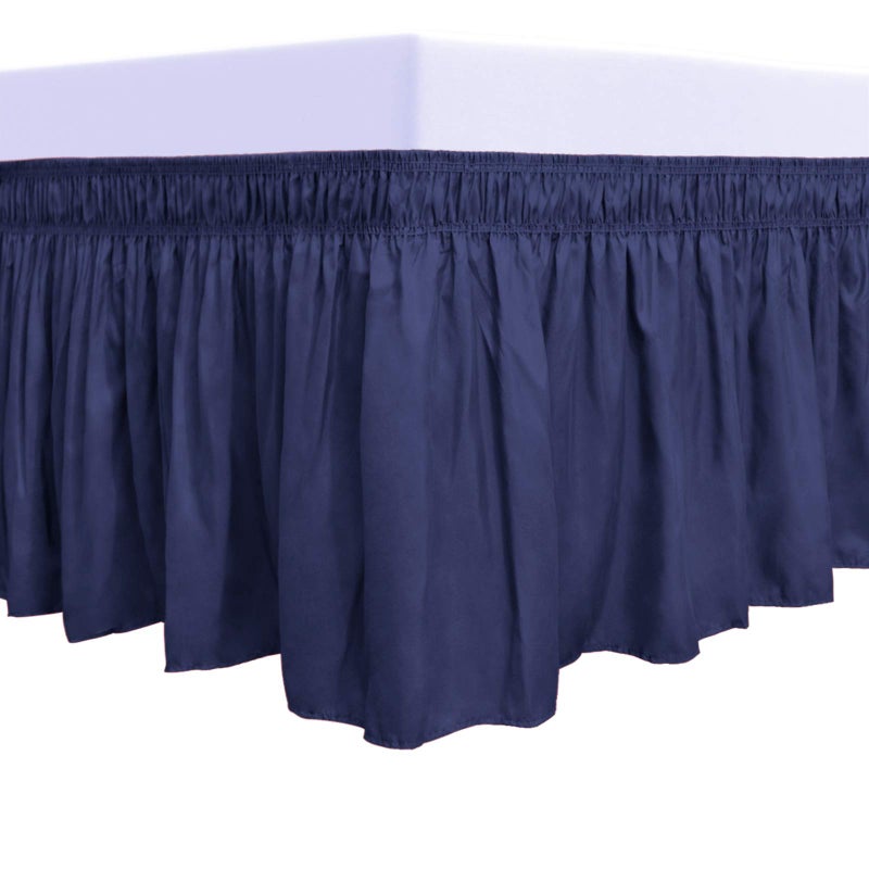 PureFit Wrap Around Ruffled Bed Skirt with Adjustable Elastic Belt - 18 Inch Drop Easy to Put On, Wrinkle Free Bedskirt Dust Ruffles, Bed Frame Cover for Queen, King and C-King Size Beds, Navy - Image 1